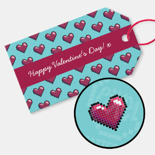 Etiquetas Para Regalos Feliz Día de San Valentín Patrón de Pixel de Coraz