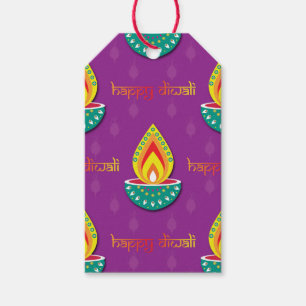 Etiquetas Para Regalos Feliz Diwali con lámparas Diya, texto personaliza