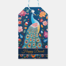 Etiquetas Para Regalos Feliz Diwali Peacock y Flores