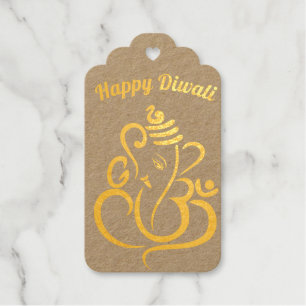 Etiquetas Para Regalos Feliz Diwali, textos personalizados, oro / marrón