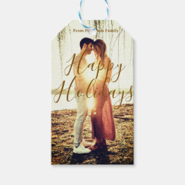Etiquetas Para Regalos Feliz feriados marrón agregar pareja de fotos fech