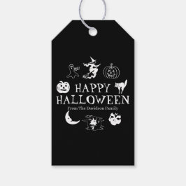 Etiquetas Para Regalos Feliz Halloween blanco negro nombre personalizado 