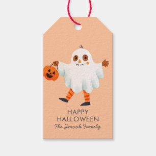 Etiquetas Para Regalos Feliz Halloween Cabeza de Calabaza Rosa