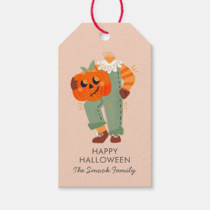 Etiquetas Para Regalos Feliz Halloween Cabeza de Calabaza Rosa