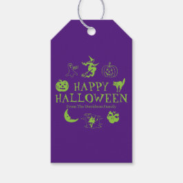 Etiquetas Para Regalos Feliz Halloween color púrpura verde nombre persona