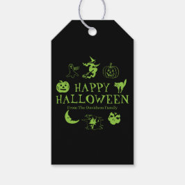 Etiquetas Para Regalos Feliz Halloween el nombre de costumbre verde negro