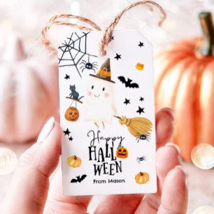 Etiquetas Para Regalos Feliz Halloween Fantasma Escoba Araña Calabaza Mur