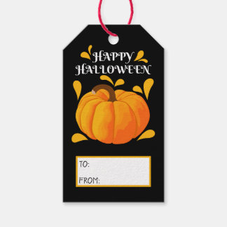 Etiquetas Para Regalos Feliz Halloween Naranja Calabaza de color negro fo