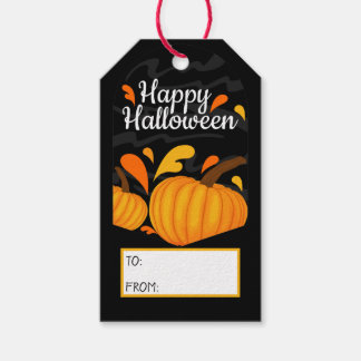Etiquetas Para Regalos Feliz Halloween Naranja Calabaza de color negro fo