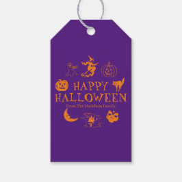 Etiquetas Para Regalos Feliz Halloween nombre personalizado naranja púrpu