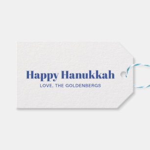 Etiquetas Para Regalos Feliz Hanukkah azul blanco minimalista personaliza