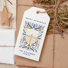 Etiquetas Para Regalos Feliz Hanukkah Festive Watercolor Menorah FOLIAGE