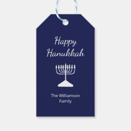 Etiquetas Para Regalos Feliz Hanukkah Menorah Azul simple