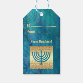 Etiquetas Para Regalos Feliz Hanukkah. Personalizado Gold Menorah