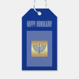 Etiquetas Para Regalos Feliz Hanukkah. Personalizado Gold Menorah
