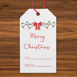 Etiquetas Para Regalos Feliz Moda navideña Coquette Red Bow personalizado