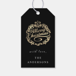 Etiquetas Para Regalos Feliz Navidad a nombre de Wreath Royal Black Gold