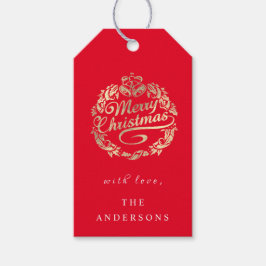 Etiquetas Para Regalos Feliz Navidad A Nombre De Wreath Royal Red Gold