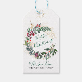 Etiquetas Para Regalos Feliz Navidad acuarela Holly Berry Wreath
