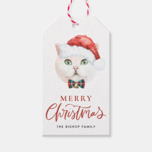 Etiquetas Para Regalos Feliz Navidad al gato británico de Shorthair blanc