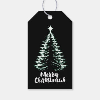 Etiquetas Para Regalos Feliz Navidad Árbol Chic Distressed Negro & Menta