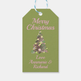 Etiquetas Para Regalos Feliz Navidad Árbol rosa verde con nombre
