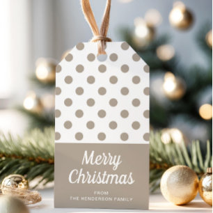 Etiquetas Para Regalos Feliz Navidad Beige Brown Taupe Polka Dots