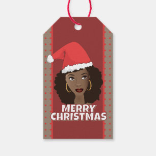 Etiquetas Para Regalos Feliz Navidad, Black Woman Santa Hat