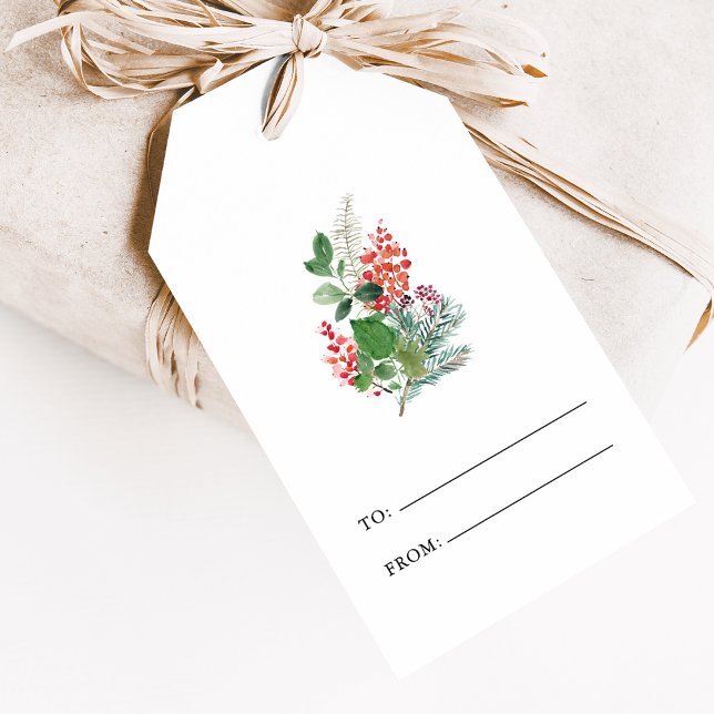Etiquetas Para Regalos Feliz Navidad Botánica (Festive Merry Christmas Holiday Watercolor Botanical Gift Tags
by Painted Paperie)