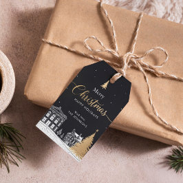 Etiquetas Para Regalos Feliz Navidad Caligráfico Dorado y Negro