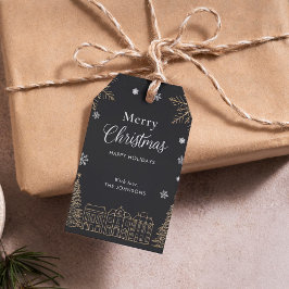 Etiquetas Para Regalos Feliz Navidad Caligráfico Scrip Fiesta de Oro