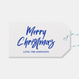 Etiquetas Para Regalos Feliz Navidad con letra de pincel moderna azul