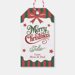 Etiquetas Para Regalos Feliz Navidad con rayas verdes y rojas