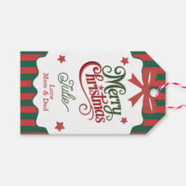 Etiquetas Para Regalos Feliz Navidad con rayas verdes y rojas