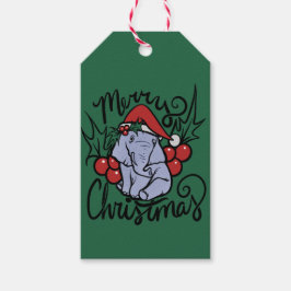 Etiquetas Para Regalos Feliz Navidad Elefante Cuta Santa Hat