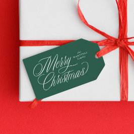 Etiquetas Para Regalos Feliz Navidad elegante escritura verde navideña
