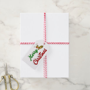 Etiquetas Para Regalos Feliz Navidad Flying Reindeer guión verde rojo