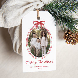 Etiquetas Para Regalos Feliz Navidad Foto Navideña Vintage Arco Rojo
