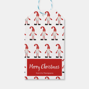 Etiquetas Para Regalos Feliz Navidad Gnomo Gris Rojo Patrón Nórdico
