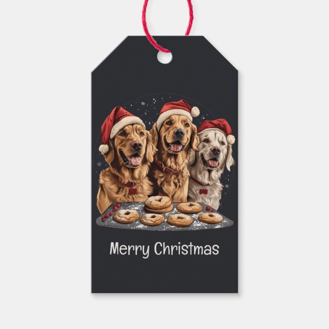 Etiquetas Para Regalos Feliz Navidad Golden Retriever Dogs Baking (Anverso)
