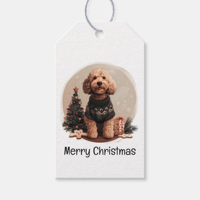 Etiquetas Para Regalos Feliz Navidad Goldendoodle Perros Cachorros (Anverso)