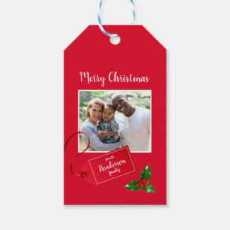 Etiquetas Para Regalos Feliz Navidad Holly Sprig - Foto Personalizado -