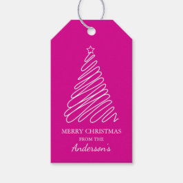 Etiquetas Para Regalos Feliz Navidad Hot Pink White Scribble Tree