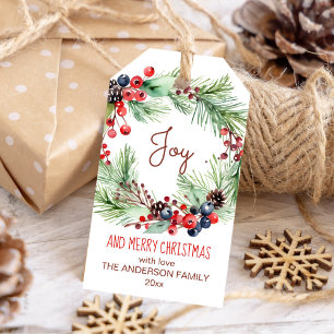 Etiquetas Para Regalos Feliz Navidad invierno berries pinos wreth