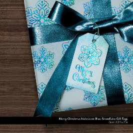 Etiquetas Para Regalos Feliz Navidad Iridescente Blue Snowflake