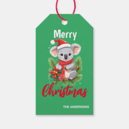 Etiquetas Para Regalos Feliz Navidad Koala Santa rojo y verde