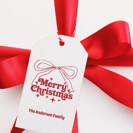 Etiquetas Para Regalos Feliz Navidad lazo dibujado a mano retro rojo