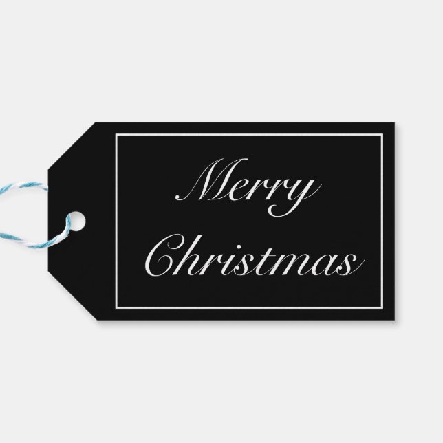 Etiquetas Para Regalos Feliz Navidad Minimalista blanco negro moderno (Reverso Horizontal)