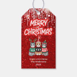 Etiquetas Para Regalos Feliz Navidad Moderno Gatos De Cuta Roja