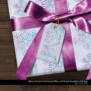 Etiquetas Para Regalos Feliz Navidad Opalescente Blue Purple Snowflake
